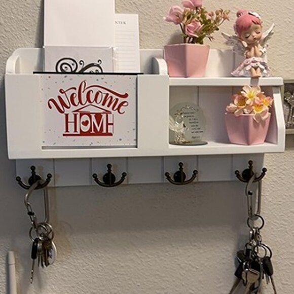 NEW Key and Mail Organizer Wall Mount - Decorative White Key Holder - Picture 9 of 9